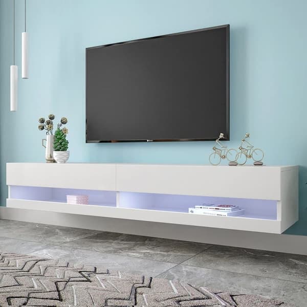 140cm ophængt tv-skab med LED - hvid