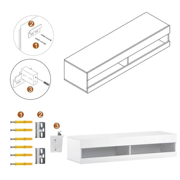 140cm ophængt tv-skab med LED - hvid