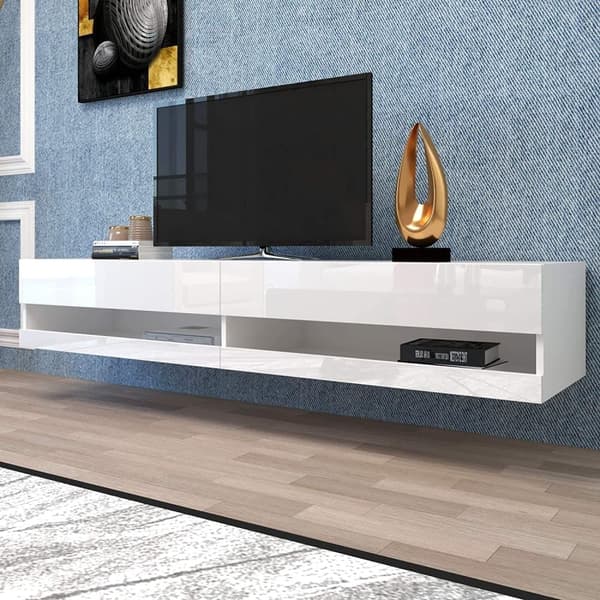 140cm ophængt tv-skab med LED - hvid