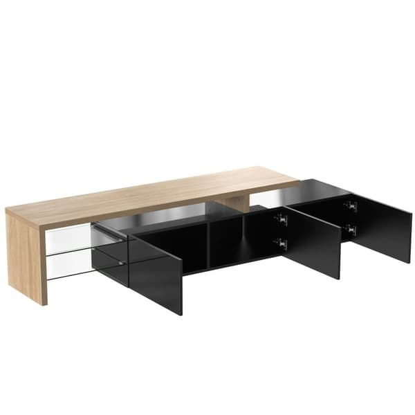 200 cm TV-skab - 3 låger og 2 glasrum - Moderne stil - Sort & Natur