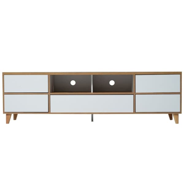 175cm TV-möbel med 5 dörrar och 2 fack för vardagsrummet - modern stil - natur & vit