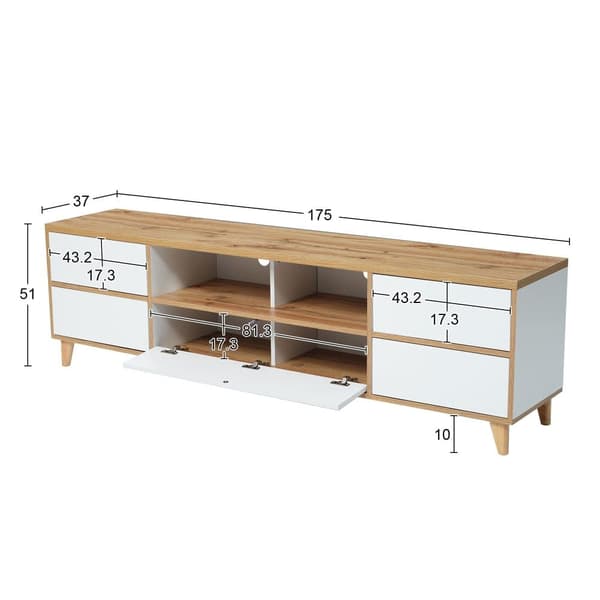 175cm TV-möbel med 5 dörrar och 2 fack för vardagsrummet - modern stil - natur & vit