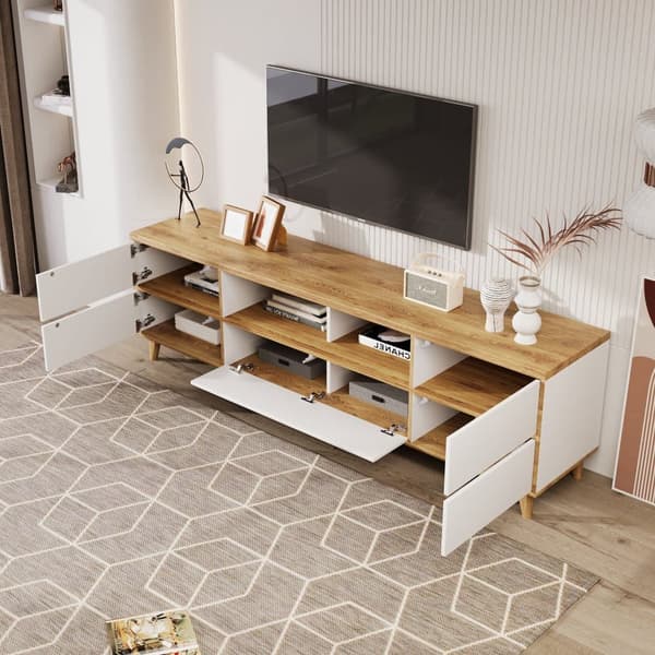 175cm TV-möbel med 5 dörrar och 2 fack för vardagsrummet - modern stil - natur & vit