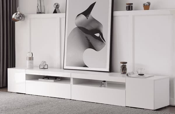 240cm TV-bänk med variabel LED - modern stil - Vit