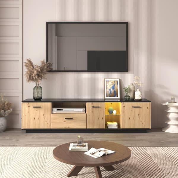 180cm LED TV Skab - 1 skuffe 3 Døre 2 Rum - Natur