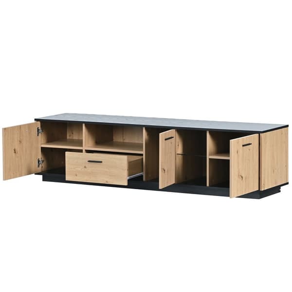 180cm LED TV Skab - 1 skuffe 3 Døre 2 Rum - Natur