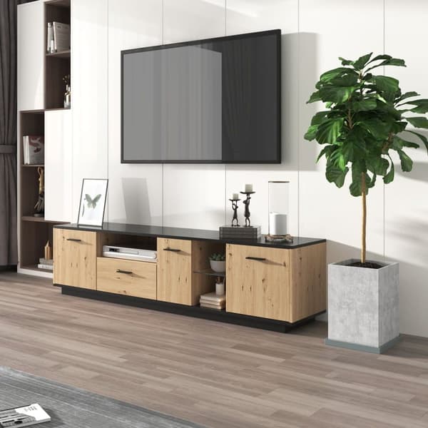 180cm LED TV Skab - 1 skuffe 3 Døre 2 Rum - Natur