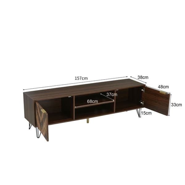 160cm TV-bänk - 2 fack och 2 dörrar - massivt trä - Brun