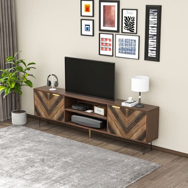 160cm TV-bänk - 2 fack och 2 dörrar - massivt trä - Brun