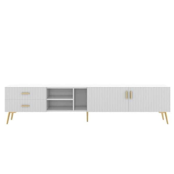 Modernt skandinaviskt TV-stativ 180cm för 75" tv - 2 lådor och 3 fack - vit