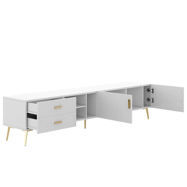 Modernt skandinaviskt TV-stativ 180cm för 75" tv - 2 lådor och 3 fack - vit
