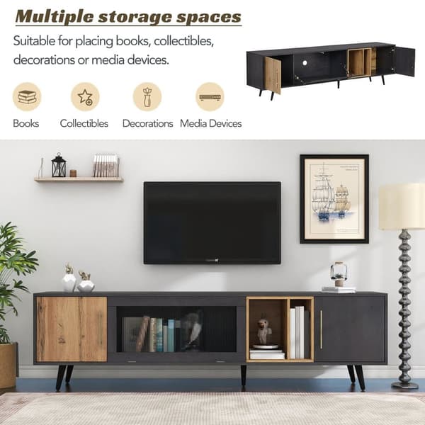 200 cm TV-möbel - lämplig för 90" TV-apparater - med stort förvaringsutrymme - Svart