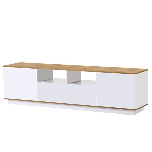 180cm TV skab med LED - 2 skuffer og 2 åbne hylder - Moderne skandinavisk stil - hvid
