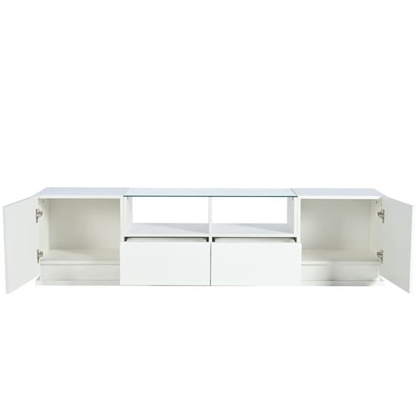 165cm TV-skab med farvet LED-lys - 2 skuffer, 2 låger og 2 glashylder - hvid