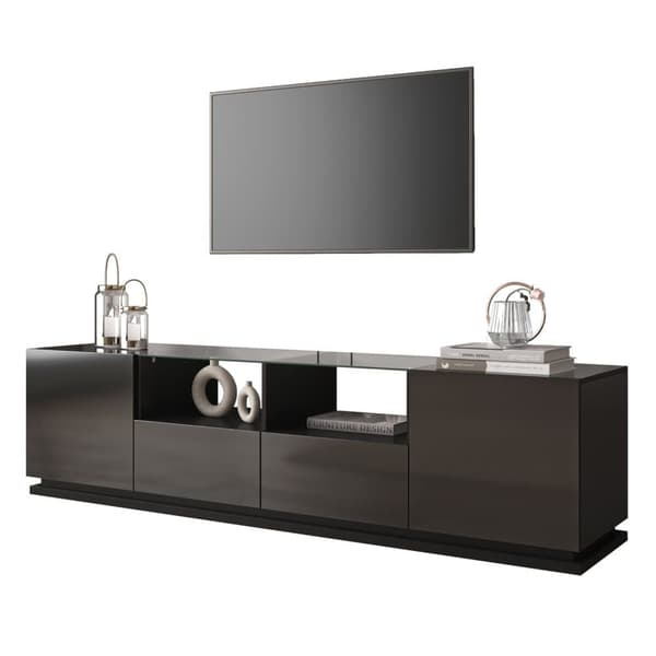 165cm TV skab med farvet LED lys - 2 skuffer, 2 låger og 2 glashylder - sort