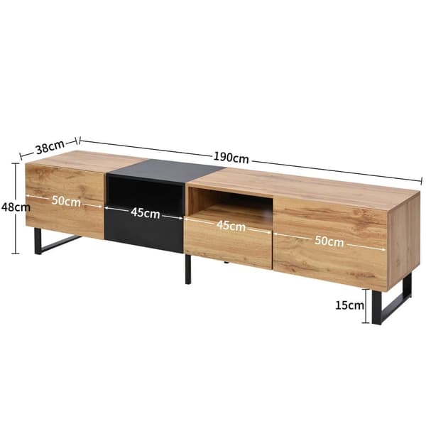 190cm TV-bänk med 2 fack och 2 lådor för sovrum eller vardagsrum - natur