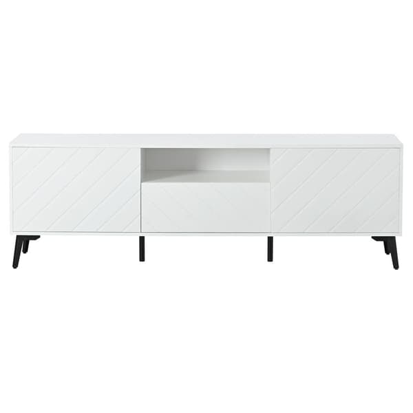 Moderne skandinavisk tv-stativ 170cm til 70" TV - 2 døre 1 kasse 1 niche - hvid
