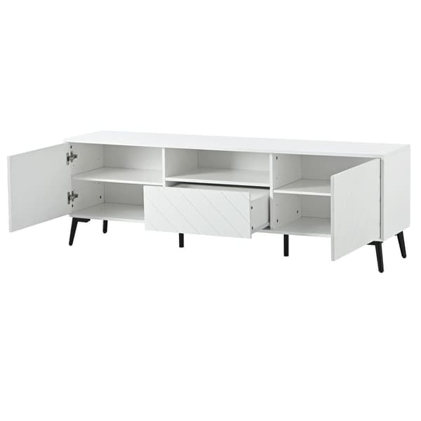 Moderne skandinavisk tv-stativ 170cm til 70" TV - 2 døre 1 kasse 1 niche - hvid