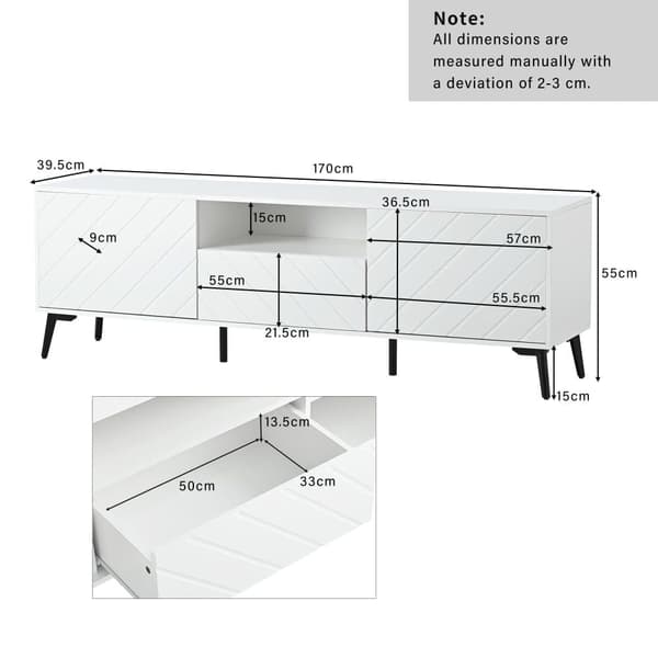 Moderne skandinavisk tv-stativ 170cm til 70" TV - 2 døre 1 kasse 1 niche - hvid