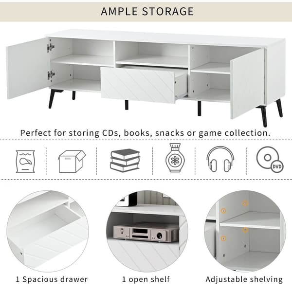 Moderne skandinavisk tv-stativ 170cm til 70" TV - 2 døre 1 kasse 1 niche - hvid