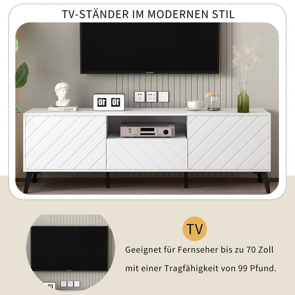 Moderne skandinavisk tv-stativ 170cm til 70" TV - 2 døre 1 kasse 1 niche - hvid