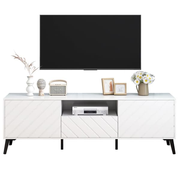 Moderne skandinavisk tv-stativ 170cm til 70" TV - 2 døre 1 kasse 1 niche - hvid