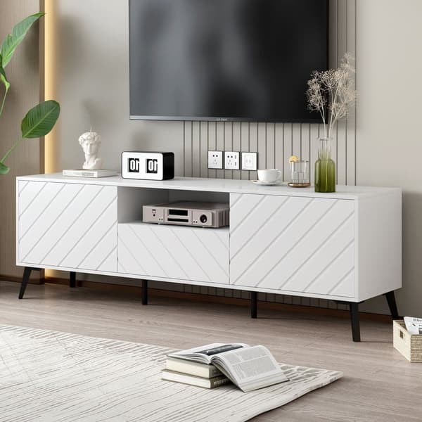 Moderne skandinavisk tv-stativ 170cm til 70" TV - 2 døre 1 kasse 1 niche - hvid