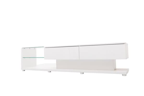 170cm TV-skab med LED og glasvæg - 2 skuffer - hvid