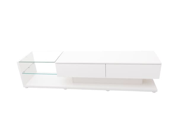 170cm TV-skab med LED og glasvæg - 2 skuffer - hvid