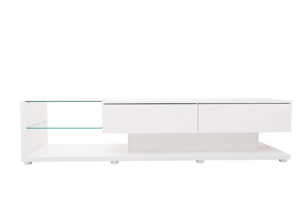 170cm TV-skab med LED og glasvæg - 2 skuffer - hvid