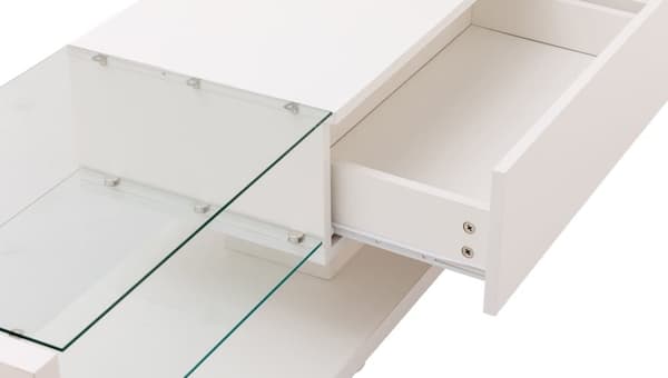 170cm TV-skab med LED og glasvæg - 2 skuffer - hvid