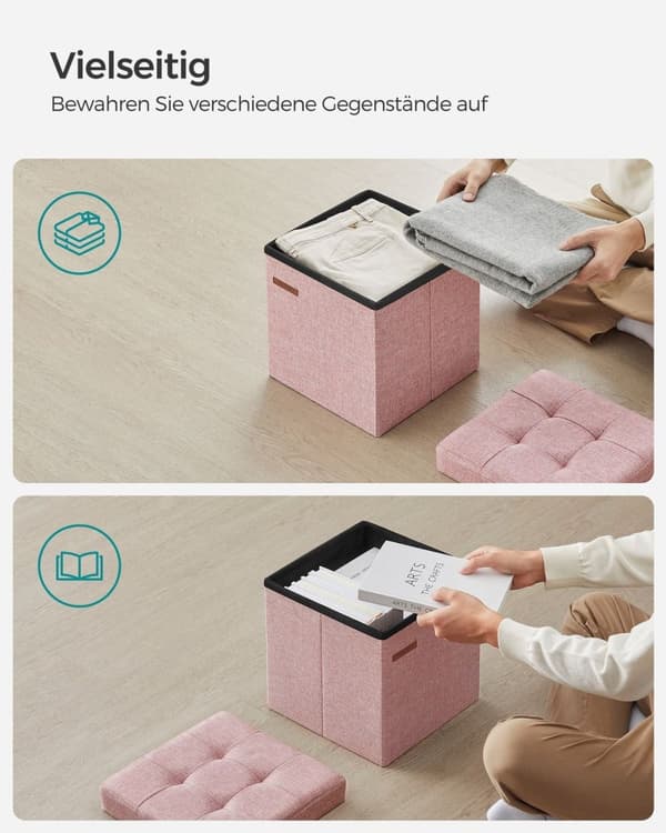 Rootz Pastellrosa sitskista - Förvaring Ottoman - Fotpall - Imiterad linne - MDF - Skum - 30cm x 30cm x 30cm - 1,6kg - 130kg Max belastning - 22L Kapa