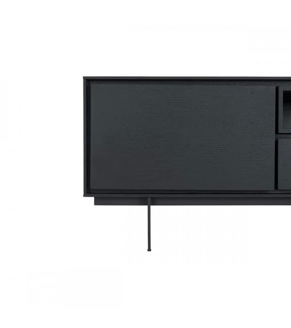 Rootz TV -pöytä - Mediakonsoli - Viihdeteline - Kestävä metallirunko - Hienostunut musta tammiviilu - Runsaasti säilytystilaa - 160cm x 45cm x 50cm