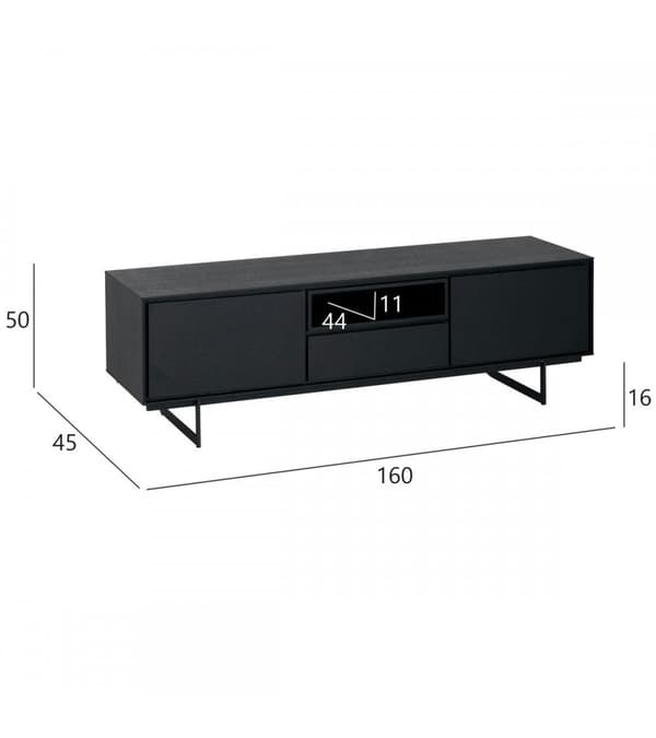 Rootz TV -pöytä - Mediakonsoli - Viihdeteline - Kestävä metallirunko - Hienostunut musta tammiviilu - Runsaasti säilytystilaa - 160cm x 45cm x 50cm
