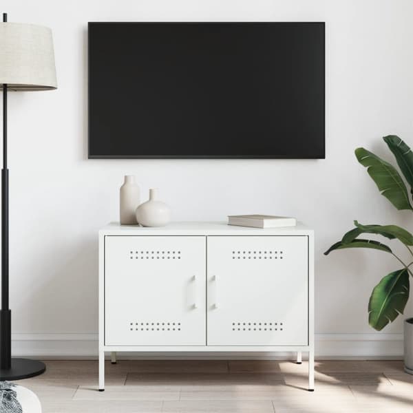 vidaXL TV-taso valkoinen 68x39x50,5 cm teräs