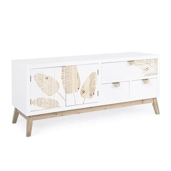 TV-skåp 2 dörrar 3 lådor bladmönster 120x40x52 cm - SAVANNAH
