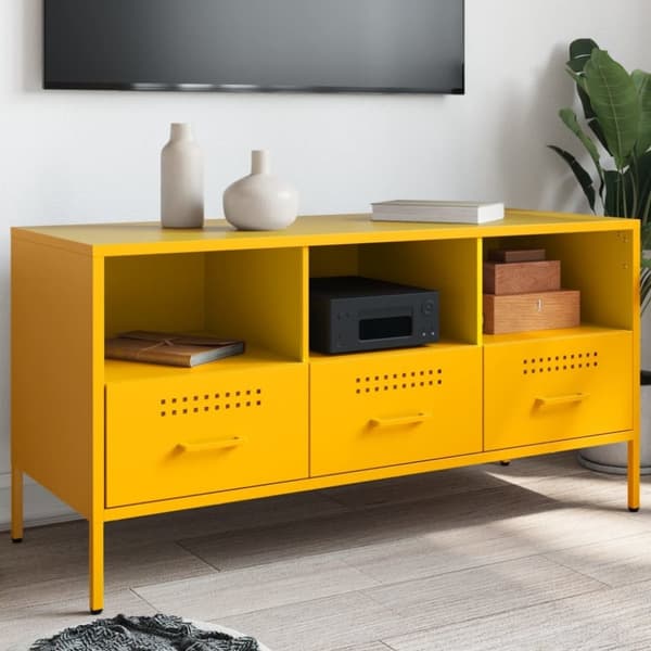 vidaXL tv-bord 100,5x39x50,5 cm stål sennepsgul