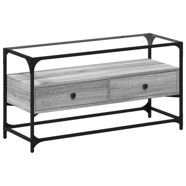 vidaXL tv-bord med glastop 98x35x51 cm konstrueret træ grå sonoma-eg
