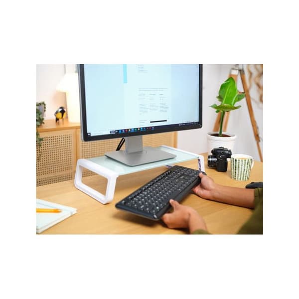 Trust Monta Stöd för Monitor, Ställ för PC-skärm i Härdat Glas Ergonomisk Skärmhöjare - Vit