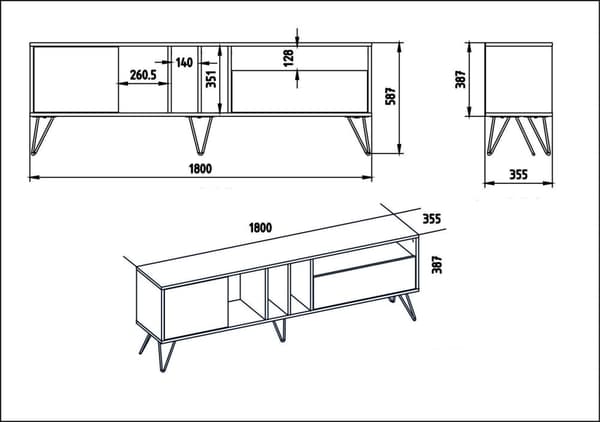 Chic Home Veijo TV-taso L180 cm, ruksea/musta