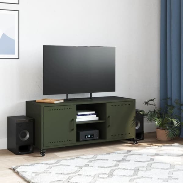 vidaXL tv-bord 100,5x39x43,5 cm stål olivengrøn