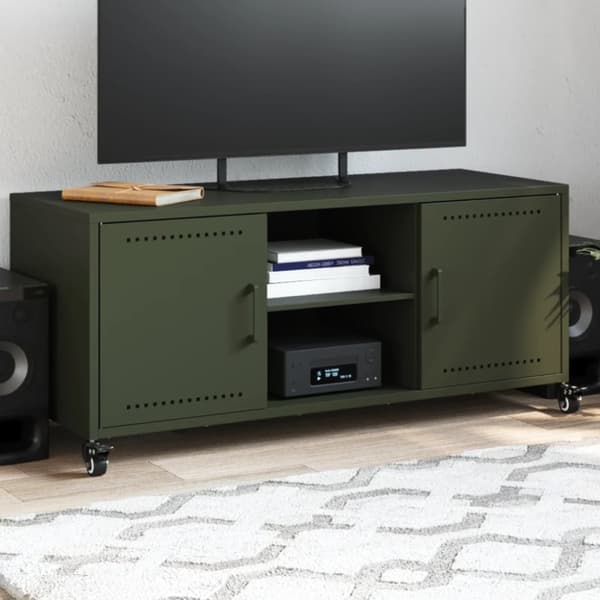 vidaXL tv-bord 100,5x39x43,5 cm stål olivengrøn