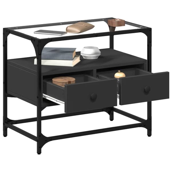 vidaXL TV-benk med glasstopp svart 60x35x51 cm konstruert tre