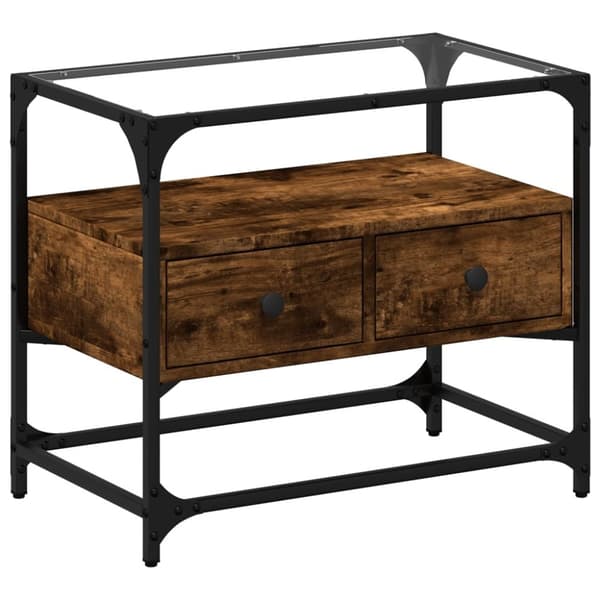 vidaXL TV-benk med glasstopp røkt eik 60x35x51 cm konstruert tre