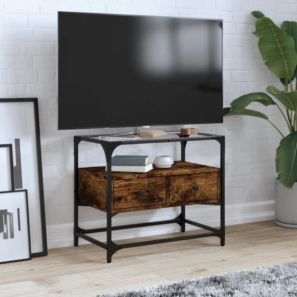 vidaXL TV-taso lasinen pöytälevy savutammi 60x35x51 cm tekninen puu