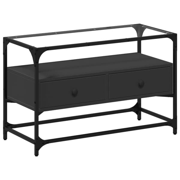 vidaXL TV-benk med glasstopp svart 80x35x51 cm konstruert tre