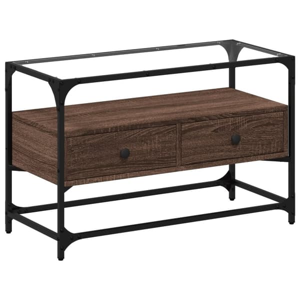 vidaXL tv-bord med glasplade 80x35x51 cm konstrueret træ brun eg