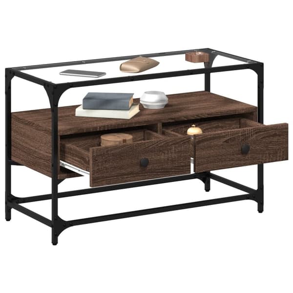 vidaXL tv-bord med glasplade 80x35x51 cm konstrueret træ brun eg