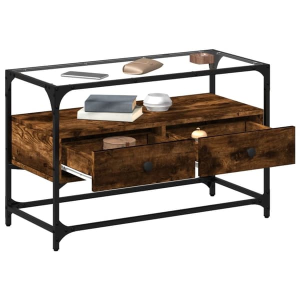 vidaXL tv-bord med glasplade 80x35x51 cm konstrueret træ røget eg