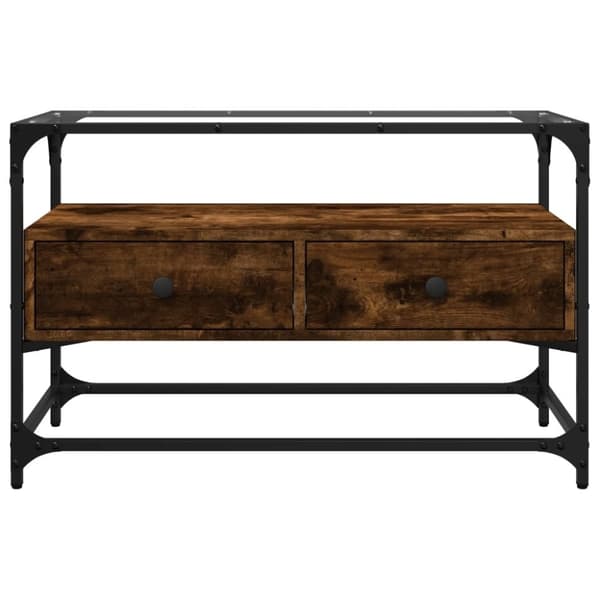 vidaXL tv-bord med glasplade 80x35x51 cm konstrueret træ røget eg